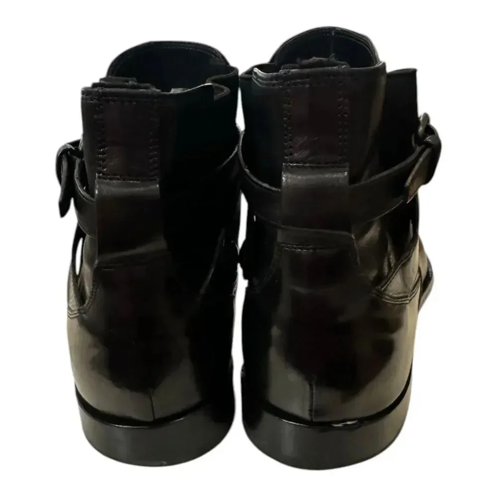Hugo Boss Men's Black Leather Slip-on Motorcycle Boots 8